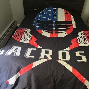 Lacrosse Themed Bedspread with American Flag Design